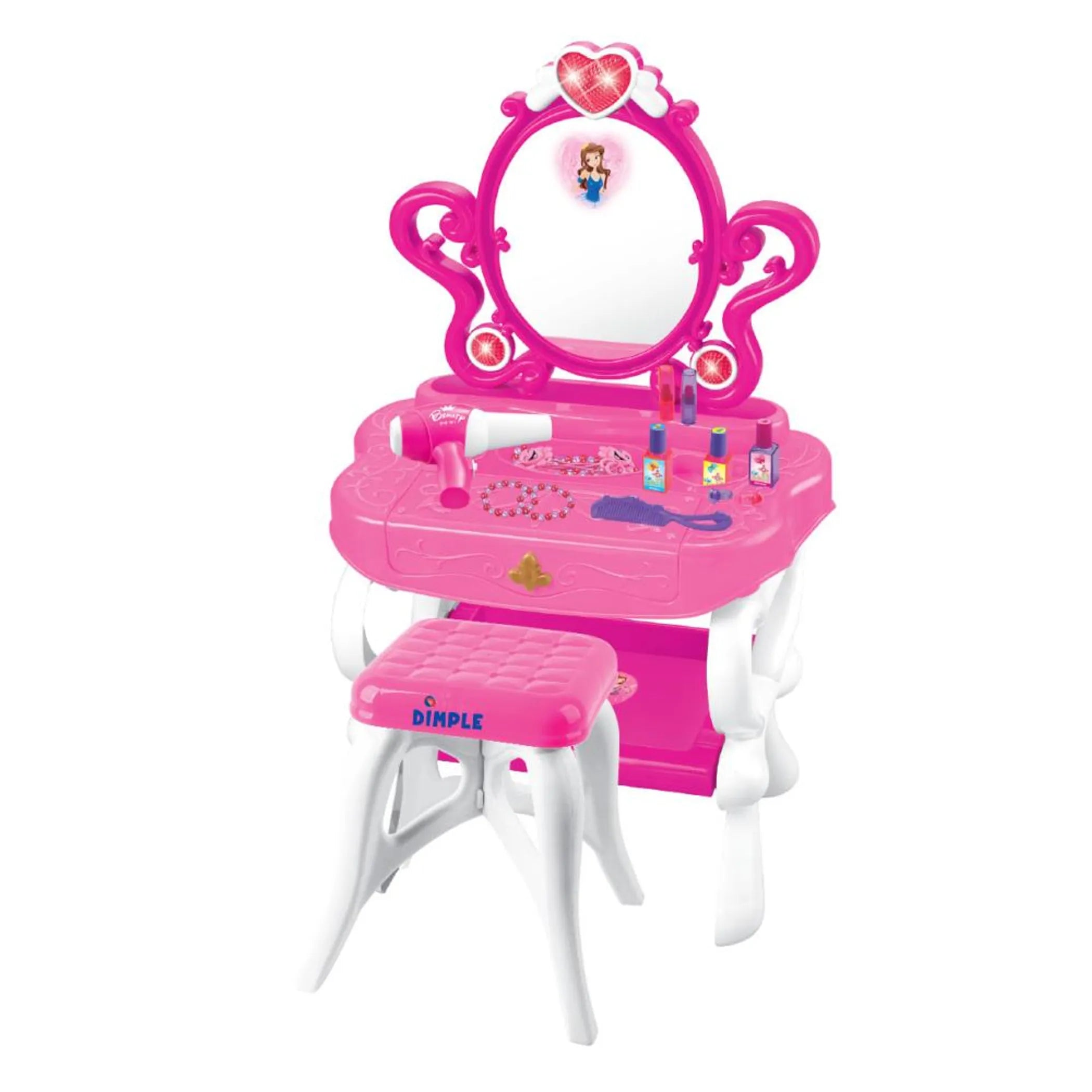 Dimple 2-in-1 Princess Pretend Play Vanity Set Table w/ Working Piano Beauty Set for Girls