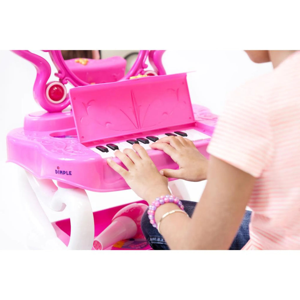 Dimple 2-in-1 Princess Pretend Play Vanity Set Table w/ Working Piano Beauty Set for Girls