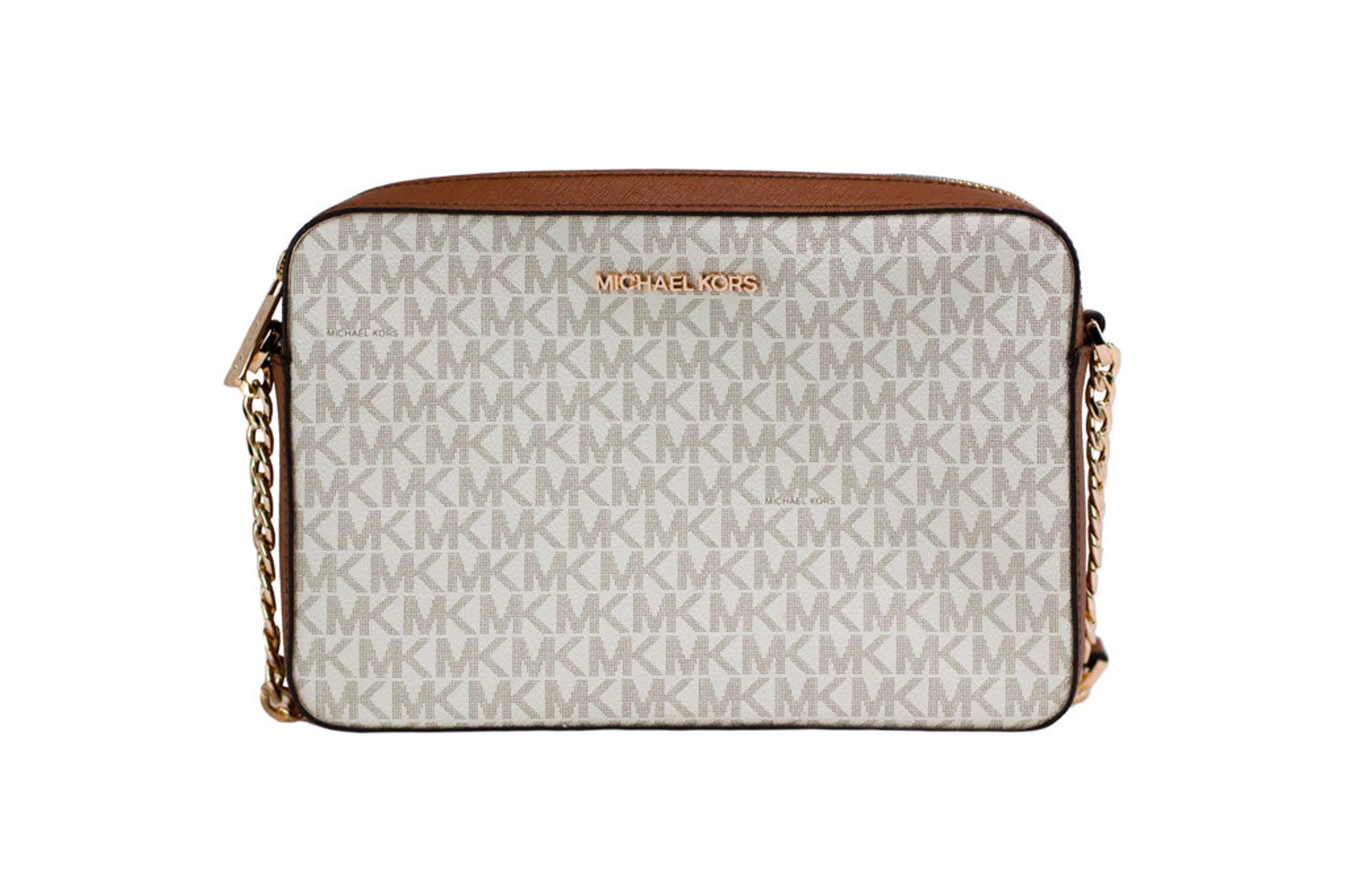 Michael Kors Jet Set East West Vanilla Leather Crossbody Bag Handbag