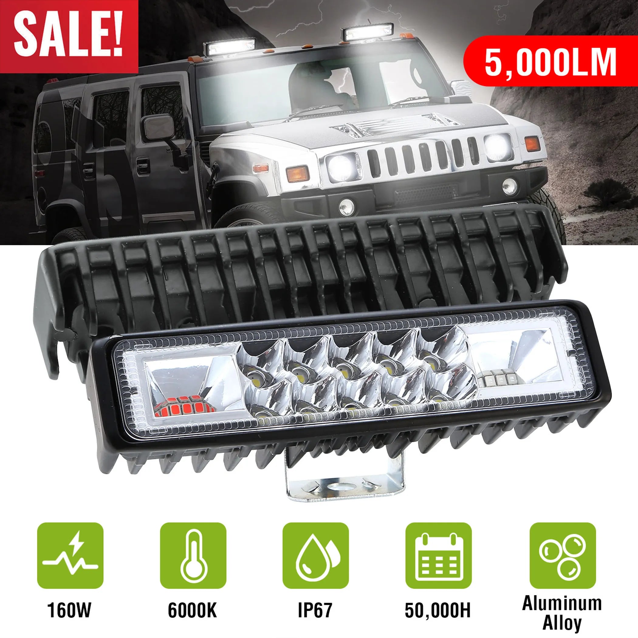 6" LED Light Bar 160W 5000lm Offroad Driving Spot Lights