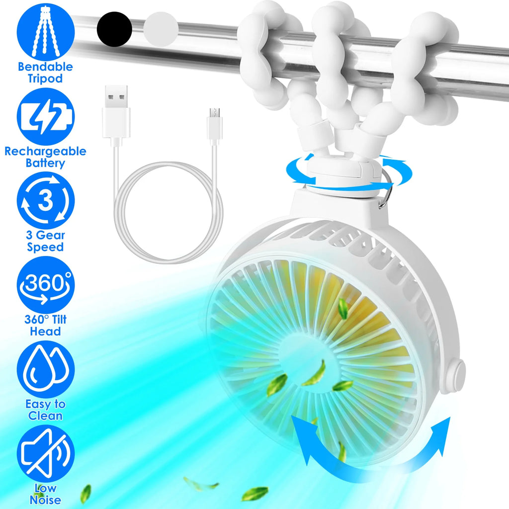 Portable Baby Stroller Fan Rechargeable Handheld Fan