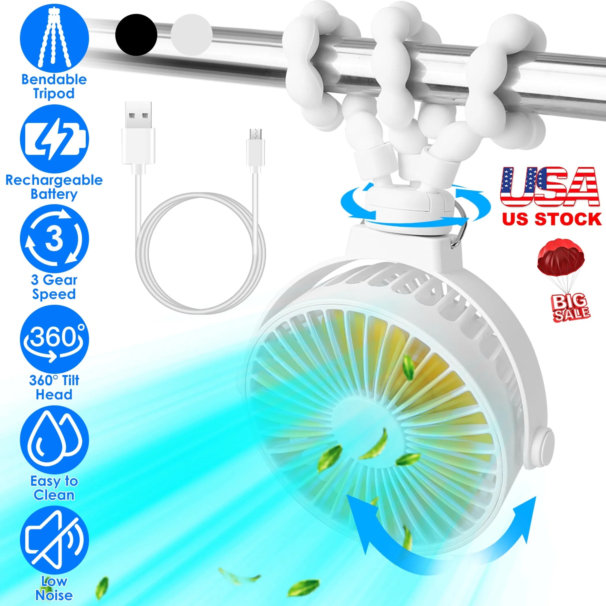 Portable Baby Stroller Fan Rechargeable Handheld Fan