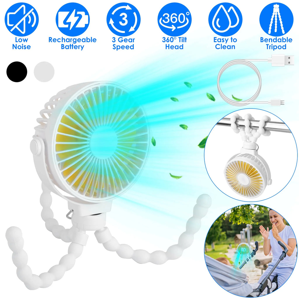 Portable Baby Stroller Fan Rechargeable Handheld Fan