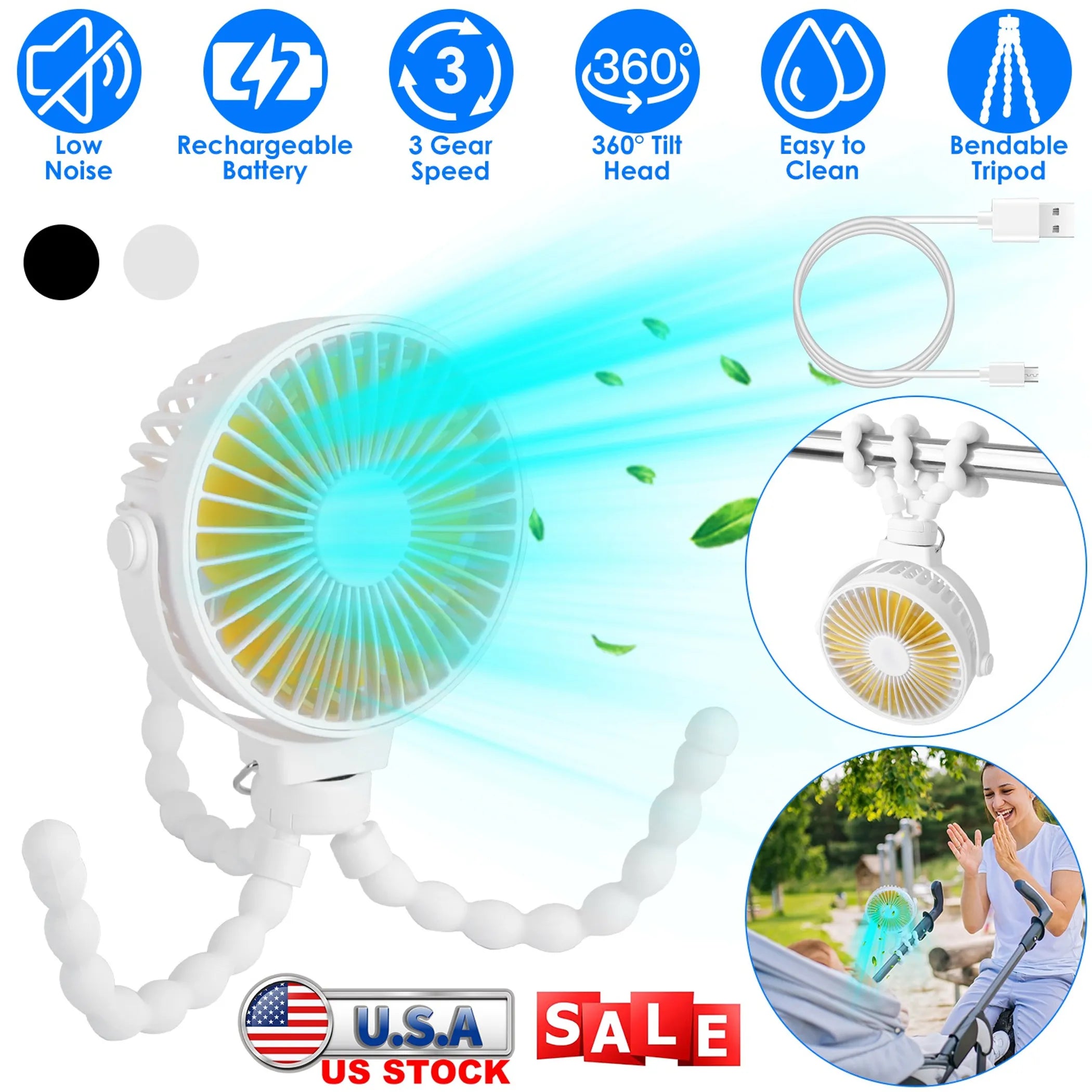 Portable Baby Stroller Fan Rechargeable Handheld Fan